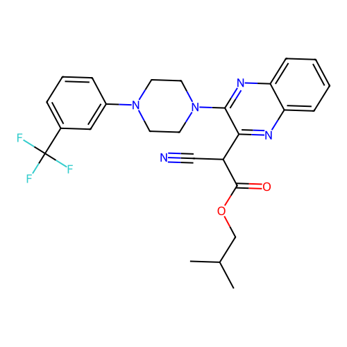 2-methylpropyl 2-cyano-2-[3-[4-[3-(trifluoromethyl)phenyl]piperazin-1-yl]quinoxalin-2-yl]acetate structure