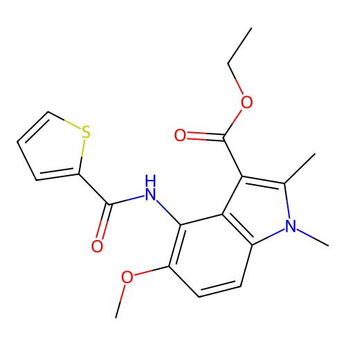 ethyl 5-methoxy-1,2-dimethyl-4-(thiophene-2-carbonylamino)indole-3-carboxylate structure