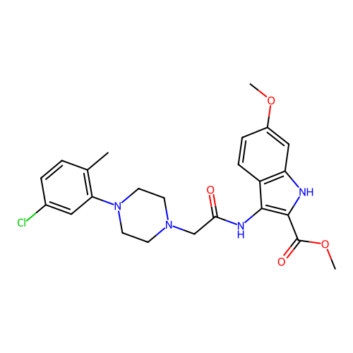 methyl 3-({[4-(5-chloro-2-methylphenyl)piperazin-1-yl]acetyl}amino)-6-methoxy-1H-indole-2-carboxylate structure
