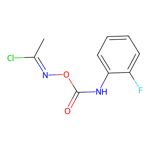 (1E)-N-{[(2-fluorophenyl)carbamoyl]oxy}ethanimidoyl chloride structure
