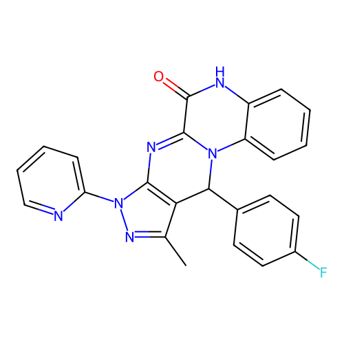11-(4-fluorophenyl)-10-methyl-8-(pyridin-2-yl)-8,11-dihydropyrazolo[3',4':4,5]pyrimido[1,2-a]quinoxalin-6-ol structure