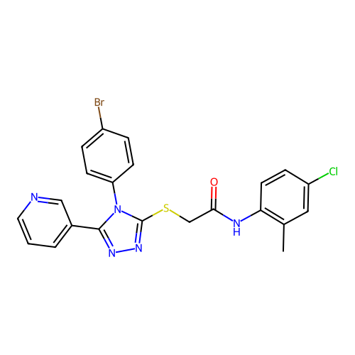 2-{[4-(4-bromophenyl)-5-(pyridin-3-yl)-4H-1,2,4-triazol-3-yl]sulfanyl}-N-(4-chloro-2-methylphenyl)acetamide structure