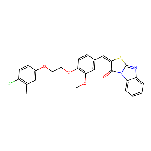 (E)-2-(4-(2-(4-chloro-3-methylphenoxy)ethoxy)-3-methoxybenzylidene)benzo[4,5]imidazo[2,1-b]thiazol-3(2H)-one structure