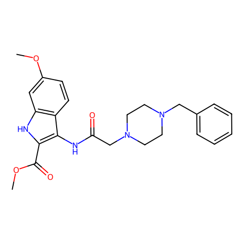 Methyl 3-[[2-(4-benzylpiperazin-1-yl)acetyl]amino]-6-methoxy-1H-indole-2-carboxylate structure