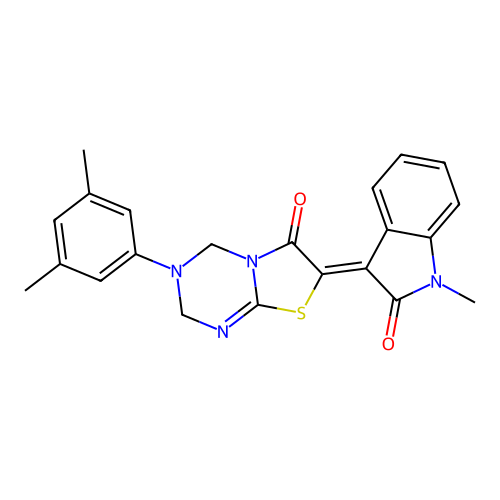 (7Z)-3-(3,5-dimethylphenyl)-7-(1-methyl-2-oxo-1,2-dihydro-3H-indol-3-ylidene)-3,4-dihydro-2H-[1,3]thiazolo[3,2-a][1,3,5]triazin-6(7H)-one structure