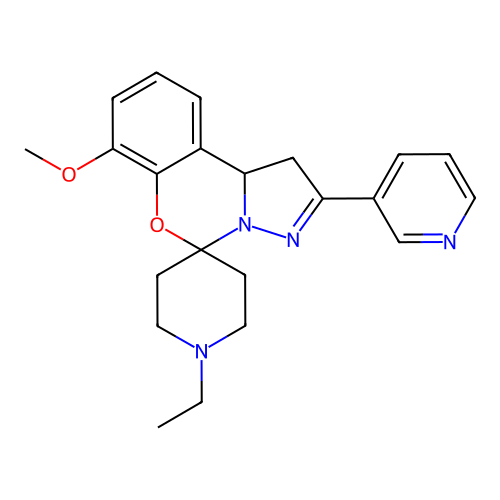 1'-ethyl-7-methoxy-2-pyridin-3-ylspiro[1,10b-dihydropyrazolo[1,5-c][1,3]benzoxazine-5,4'-piperidine] structure