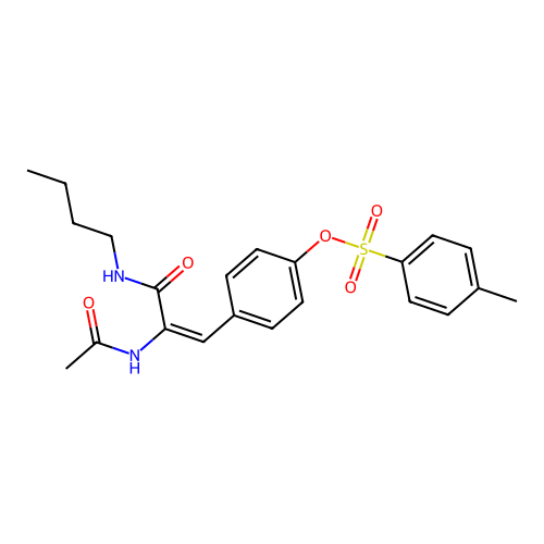 (E)-4-(2-acetamido-3-(butylamino)-3-oxoprop-1-en-1-yl)phenyl 4-methylbenzenesulfonate structure