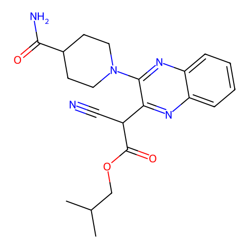 2-Methylpropyl [3-(4-carbamoylpiperidin-1-yl)quinoxalin-2-yl](cyano)acetate structure