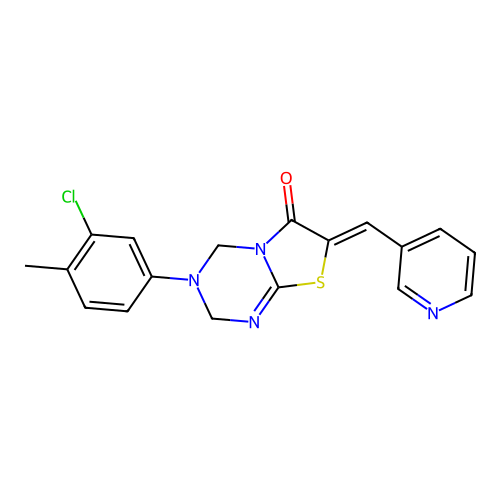 (7Z)-3-(3-chloro-4-methylphenyl)-7-(pyridin-3-ylmethylidene)-2,4-dihydro-[1,3]thiazolo[3,2-a][1,3,5]triazin-6-one structure