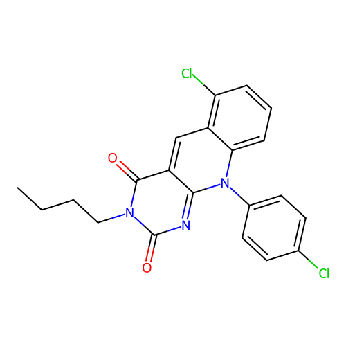 3-butyl-6-chloro-10-(4-chlorophenyl)pyrimido[4,5-b]quinoline-2,4(3H,10H)-dione structure