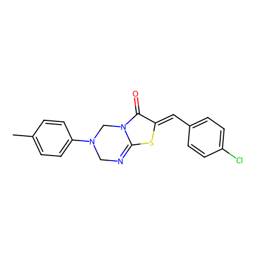 (7Z)-7-(4-chlorobenzylidene)-3-(4-methylphenyl)-3,4-dihydro-2H-[1,3]thiazolo[3,2-a][1,3,5]triazin-6(7H)-one structure