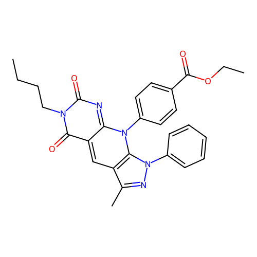 ethyl 4-(6-butyl-3-methyl-5,7-dioxo-1-phenyl-6,7-dihydro-1H-pyrazolo[4',3':5,6]pyrido[2,3-d]pyrimidin-9(5H)-yl)benzoate structure