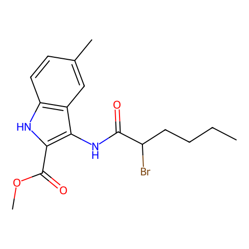 methyl 3-[(2-bromohexanoyl)amino]-5-methyl-1H-indole-2-carboxylate structure