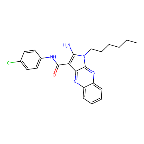 2-amino-N-(4-chlorophenyl)-1-hexyl-1H-pyrrolo[2,3-b]quinoxaline-3-carboxamide structure