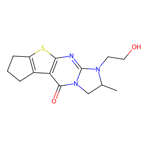 1-(2-hydroxyethyl)-2-methyl-2,3,7,8-tetrahydro-1H-cyclopenta[4,5]thieno[2,3-d]imidazo[1,2-a]pyrimidin-5(6H)-one structure