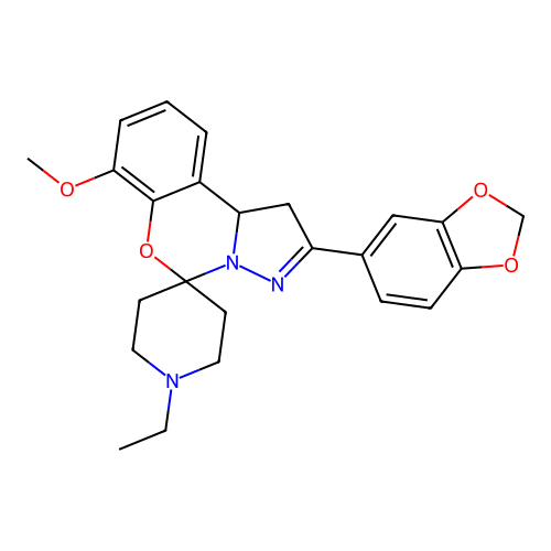 2-(benzo[d][1,3]dioxol-5-yl)-1'-ethyl-7-methoxy-1,10b-dihydrospiro[benzo[e]pyrazolo[1,5-c][1,3]oxazine-5,4'-piperidine] structure