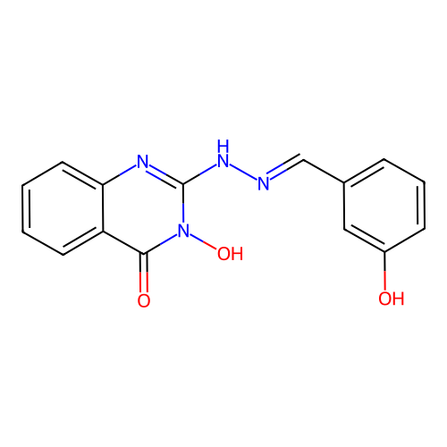 (E)-3-hydroxy-2-(2-(3-hydroxybenzylidene)hydrazinyl)quinazolin-4(3H)-one structure