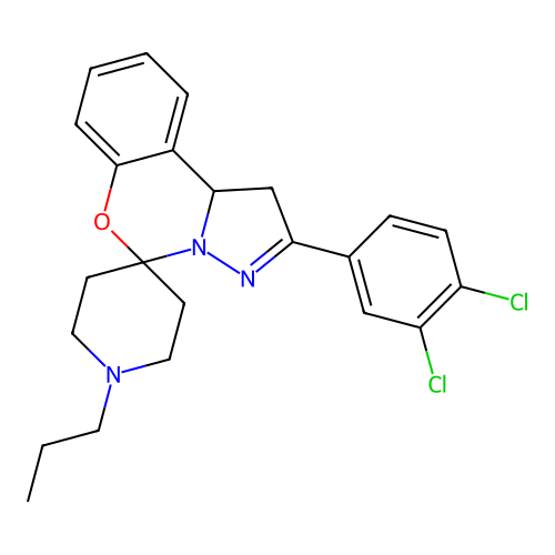 2'-(3,4-dichlorophenyl)-1-propyl-1',10b'-dihydrospiro[piperidine-4,5'-pyrazolo[1,5-c][1,3]benzoxazine] structure