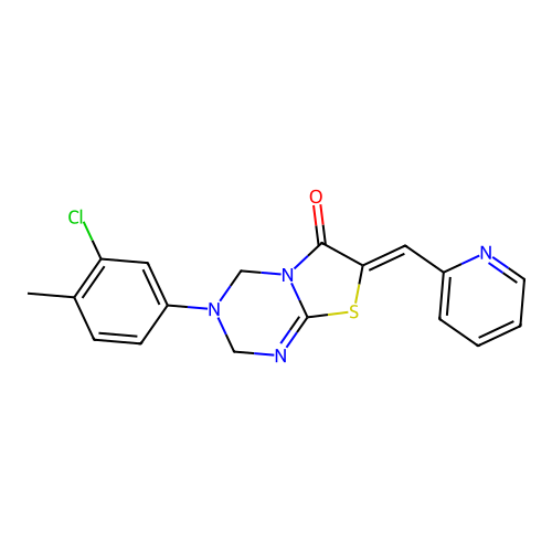 (7Z)-3-(3-chloro-4-methylphenyl)-7-(pyridin-2-ylmethylidene)-2,4-dihydro-[1,3]thiazolo[3,2-a][1,3,5]triazin-6-one structure