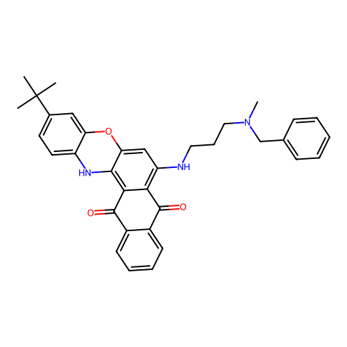 7-((3-(benzyl(methyl)amino)propyl)amino)-3-(tert-butyl)-8H-naphtho[2,3-a]phenoxazine-8,13(14H)-dione structure