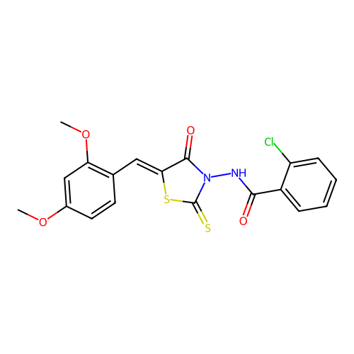 2-chloro-N-[(5Z)-5-(2,4-dimethoxybenzylidene)-4-oxo-2-thioxo-1,3-thiazolidin-3-yl]benzamide structure
