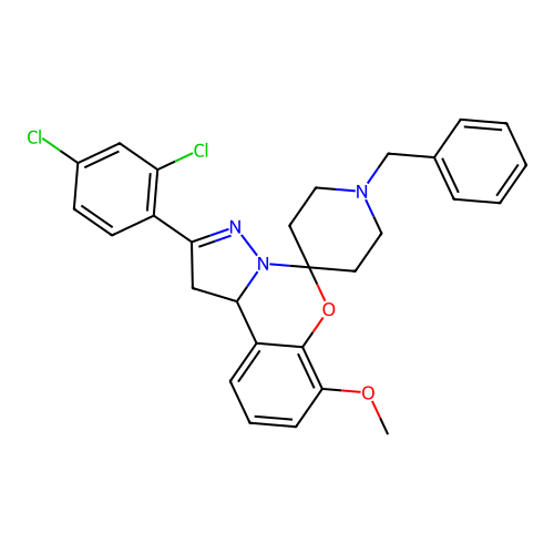 1'-benzyl-2-(2,4-dichlorophenyl)-7-methoxy-1,10b-dihydrospiro[benzo[e]pyrazolo[1,5-c][1,3]oxazine-5,4'-piperidine] structure