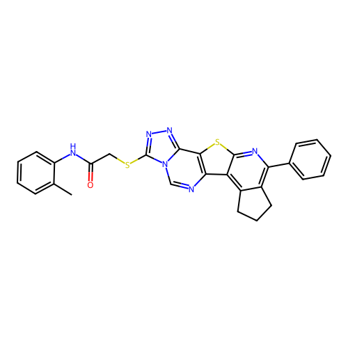 2-((10-phenyl-8,9-dihydro-7H-cyclopenta[4',5']pyrido[3',2':4,5]thieno[2,3-e][1,2,4]triazolo[4,3-c]pyrimidin-3-yl)thio)-N-(o-tolyl)acetamide structure
