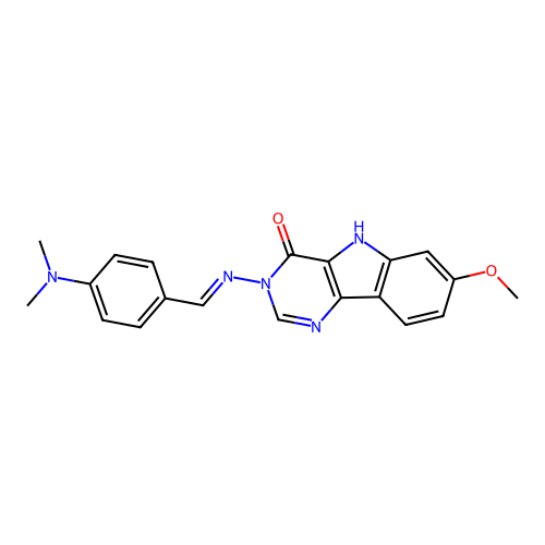 (E)-3-((4-(dimethylamino)benzylidene)amino)-7-methoxy-3H-pyrimido[5,4-b]indol-4(5H)-one structure
