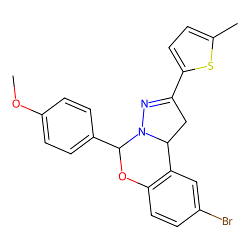 9-bromo-5-(4-methoxyphenyl)-2-(5-methylthiophen-2-yl)-1,10b-dihydropyrazolo[1,5-c][1,3]benzoxazine structure