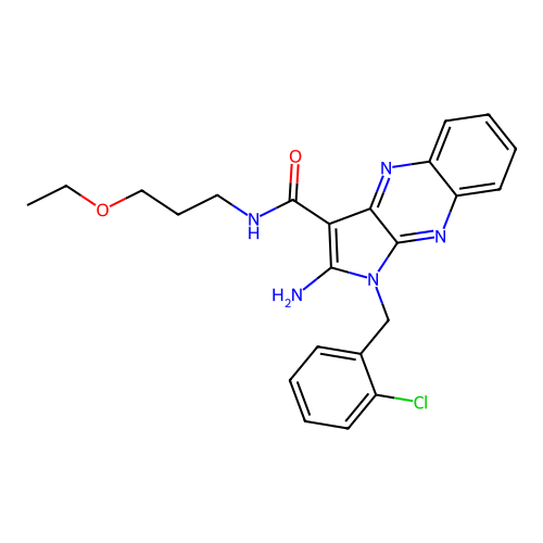 2-amino-1-(2-chlorobenzyl)-N-(3-ethoxypropyl)-1H-pyrrolo[2,3-b]quinoxaline-3-carboxamide structure