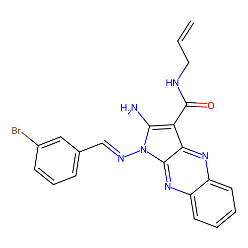 (E)-N-allyl-2-amino-1-((3-bromobenzylidene)amino)-1H-pyrrolo[2,3-b]quinoxaline-3-carboxamide structure