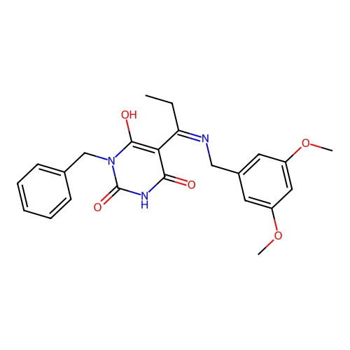 1-benzyl-5-[1-[(3,5-dimethoxyphenyl)methylamino]propylidene]-1,3-diazinane-2,4,6-trione structure