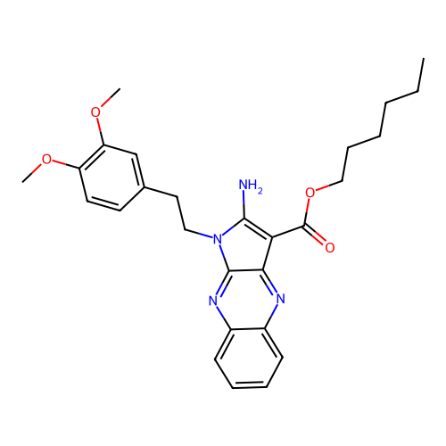 hexyl 2-amino-1-(3,4-dimethoxyphenethyl)-1H-pyrrolo[2,3-b]quinoxaline-3-carboxylate structure