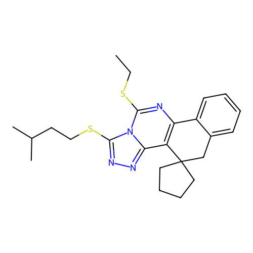 11-(ethylsulfanyl)-1-[(3-methylbutyl)sulfanyl]-5H-spiro[benzo[h][1,2,4]triazolo[4,3-c]quinazoline-4,1'-cyclopentane] structure