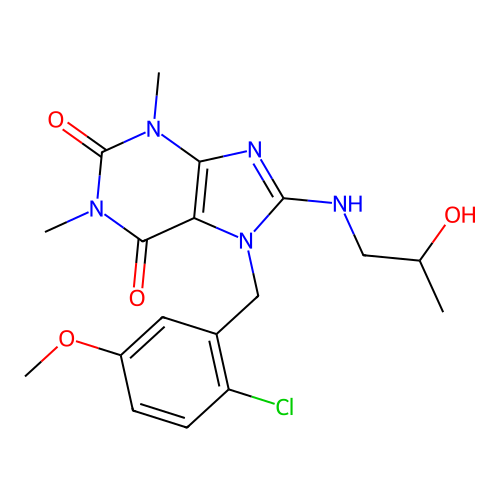 7-(2-chloro-5-methoxybenzyl)-8-((2-hydroxypropyl)amino)-1,3-dimethyl-1H-purine-2,6(3H,7H)-dione structure