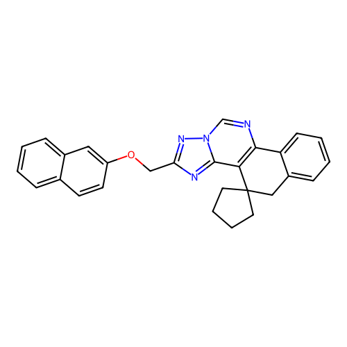 2-((naphthalen-2-yloxy)methyl)-5H-spiro[benzo[h][1,2,4]triazolo[1,5-c]quinazoline-4,1'-cyclopentane] structure