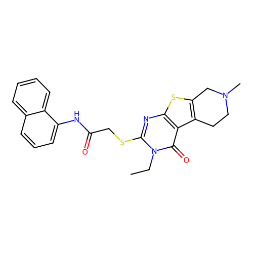 2-((3-ethyl-7-methyl-4-oxo-3,4,5,6,7,8-hexahydropyrido[4',3':4,5]thieno[2,3-d]pyrimidin-2-yl)thio)-N-(naphthalen-1-yl)acetamide structure