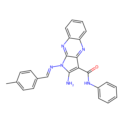 (E)-2-amino-1-((4-methylbenzylidene)amino)-N-phenyl-1H-pyrrolo[2,3-b]quinoxaline-3-carboxamide structure