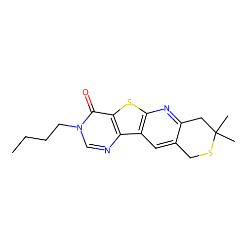 3-butyl-8,8-dimethyl-7,8-dihydro-3H-thiopyrano[3'',4'':5',6']pyrido[3',2':4,5]thieno[3,2-d]pyrimidin-4(10H)-one structure