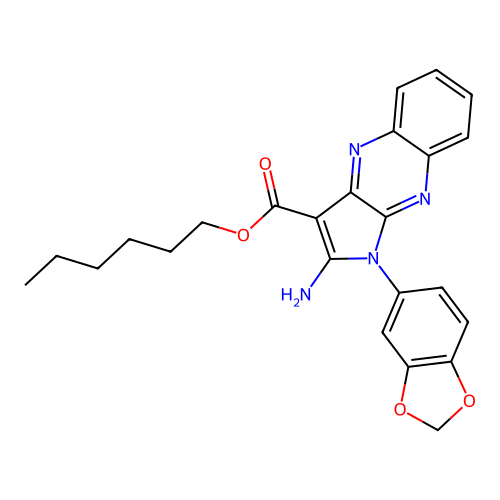 hexyl 2-amino-1-(1,3-benzodioxol-5-yl)-1H-pyrrolo[2,3-b]quinoxaline-3-carboxylate structure