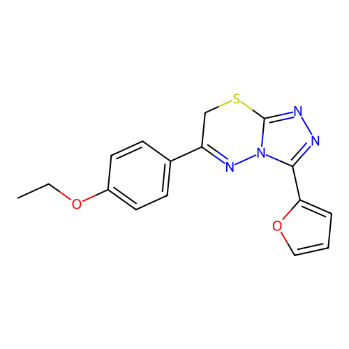 6-(4-ethoxyphenyl)-3-(furan-2-yl)-7H-[1,2,4]triazolo[3,4-b][1,3,4]thiadiazine structure