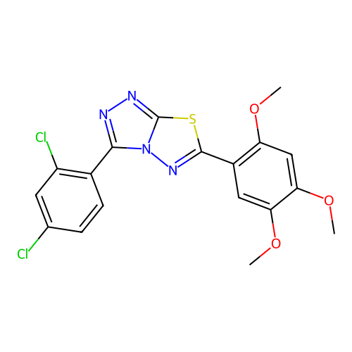 3-(2,4-dichlorophenyl)-6-(2,4,5-trimethoxyphenyl)-[1,2,4]triazolo[3,4-b][1,3,4]thiadiazole structure