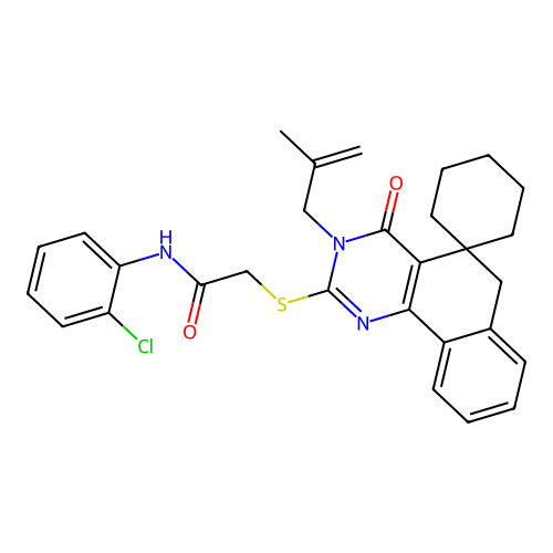 N-(2-chlorophenyl)-2-((3-(2-methylallyl)-4-oxo-4,6-dihydro-3H-spiro[benzo[h]quinazoline-5,1'-cyclohexan]-2-yl)thio)acetamide structure