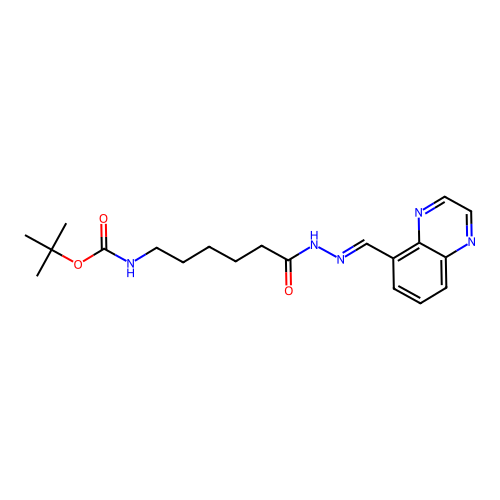 (E)-tert-butyl (6-oxo-6-(2-(quinoxalin-5-ylmethylene)hydrazinyl)hexyl)carbamate structure