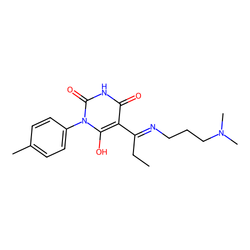(E)-5-(1-((3-(dimethylamino)propyl)amino)propylidene)-1-(p-tolyl)pyrimidine-2,4,6(1H,3H,5H)-trione structure