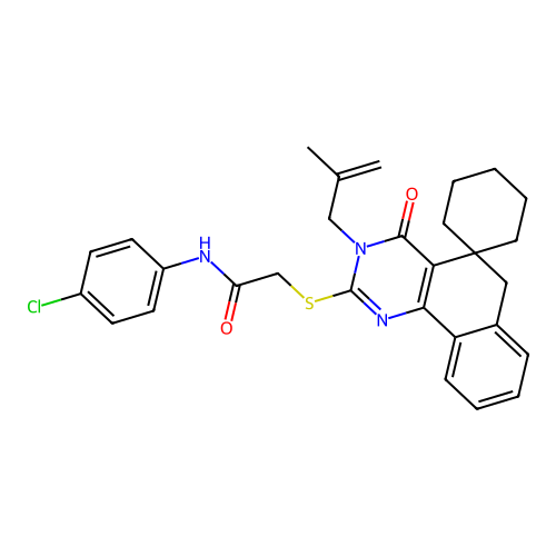 N-(4-chlorophenyl)-2-((3-(2-methylallyl)-4-oxo-4,6-dihydro-3H-spiro[benzo[h]quinazoline-5,1'-cyclohexan]-2-yl)thio)acetamide structure