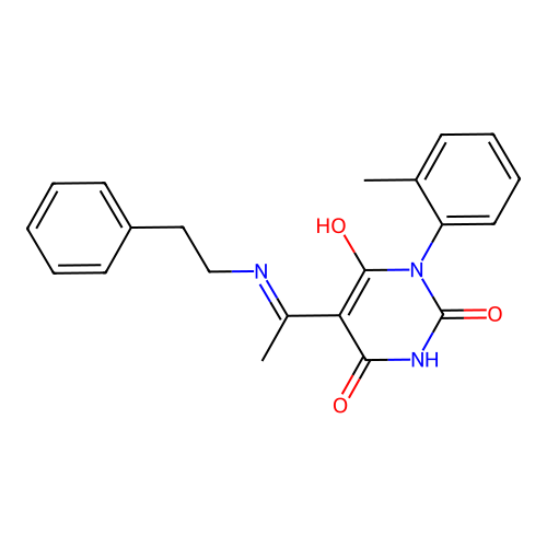 1-(2-methylphenyl)-5-[1-(phenethylamino)ethylidene]-1,3-diazinane-2,4,6-trione structure