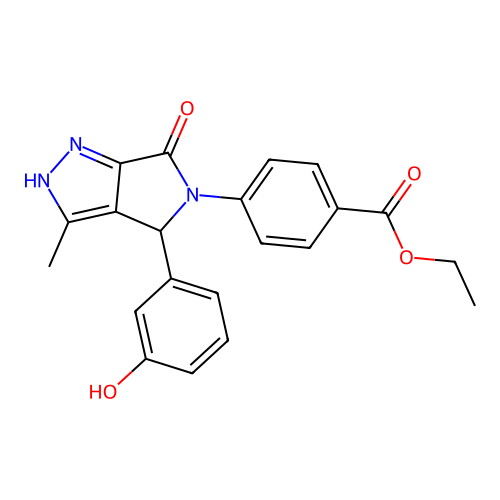 ethyl 4-(4-(3-hydroxyphenyl)-3-methyl-6-oxopyrrolo[3,4-c]pyrazol-5(1H,4H,6H)-yl)benzoate structure