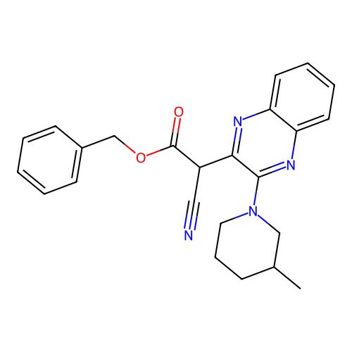 Benzyl 2-cyano-2-[3-(3-methylpiperidin-1-yl)quinoxalin-2-yl]acetate structure