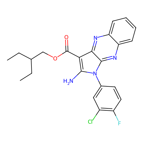2-ethylbutyl 2-amino-1-(3-chloro-4-fluorophenyl)-1H-pyrrolo[2,3-b]quinoxaline-3-carboxylate structure